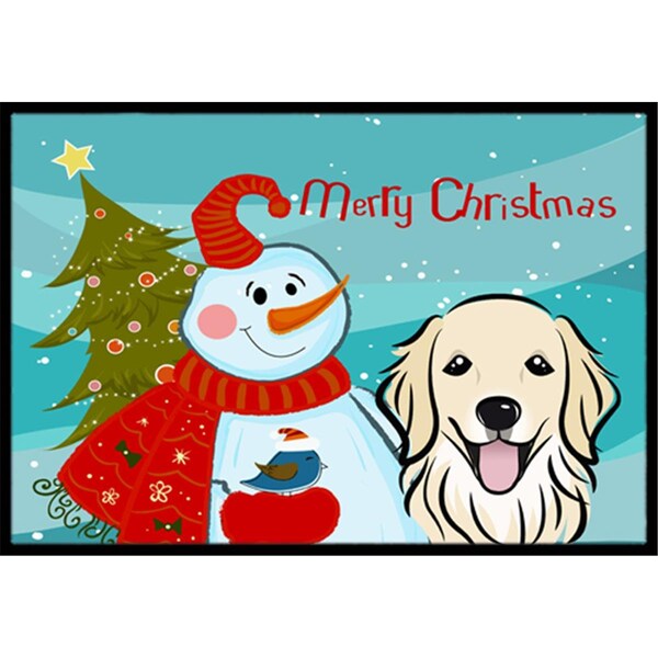 Carolines Treasures Snowman With Golden Retriever Indoor and Outdoor Mat- 18 x 27 in. BB1825MAT - main
